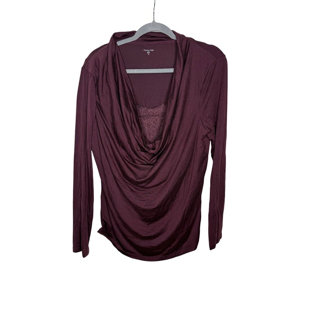 Garnet Hill Blouse Women's XL Burgundy Long Sleeve Cowl Lace Inset